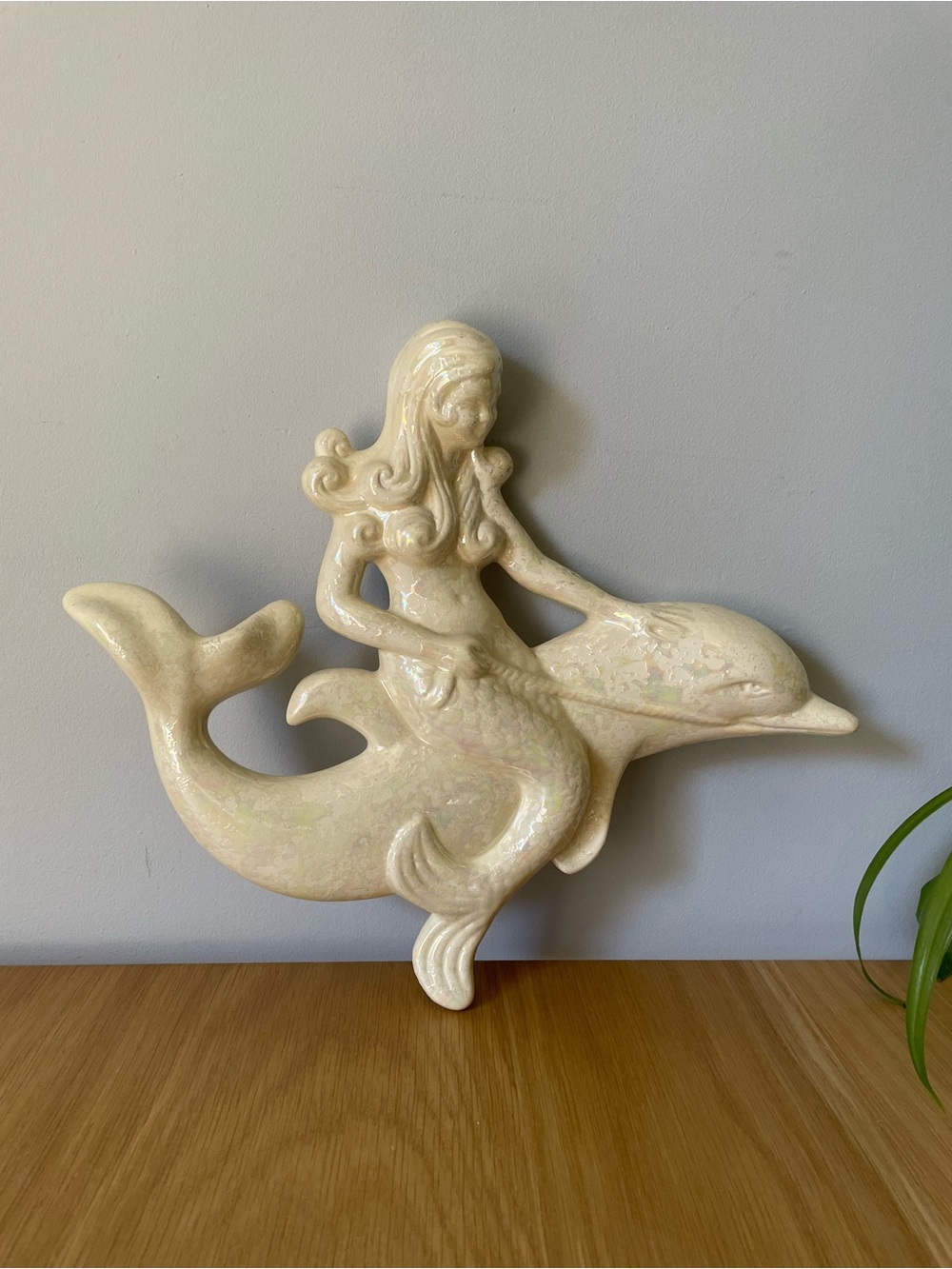 Vintage Atlantic Molds Ceramic Iridescent Mermaid Riding Dolphin Wall Plaque